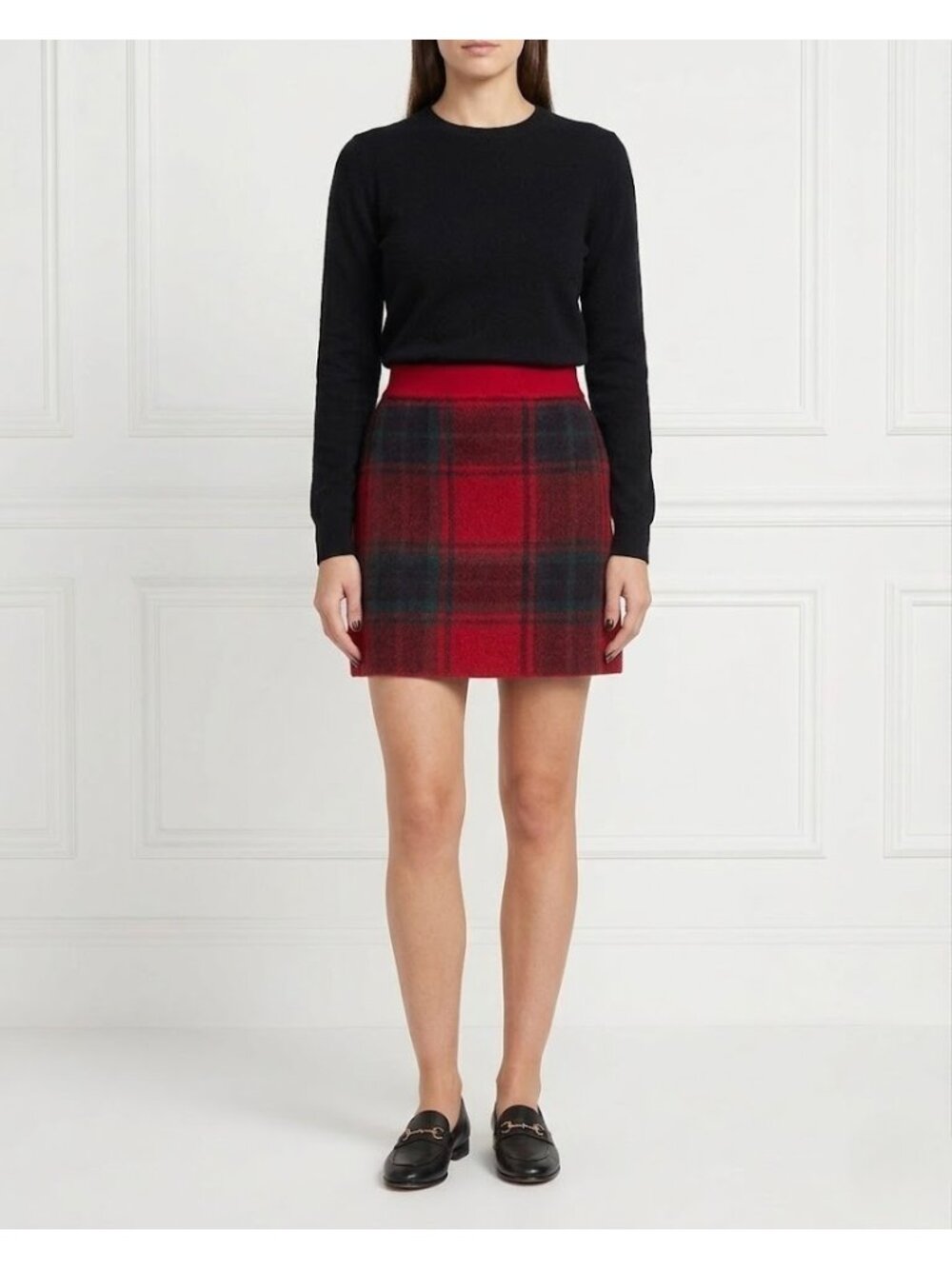 NWT Polo Ralph Lauren Plaid Alpaca-Blend Mini in Red Black Green Tartan Skirt L